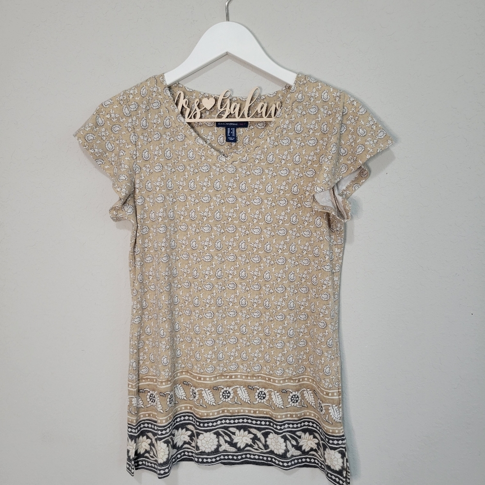 {3/$20} Isaac Mizrahi Tan and Grey Print Tee